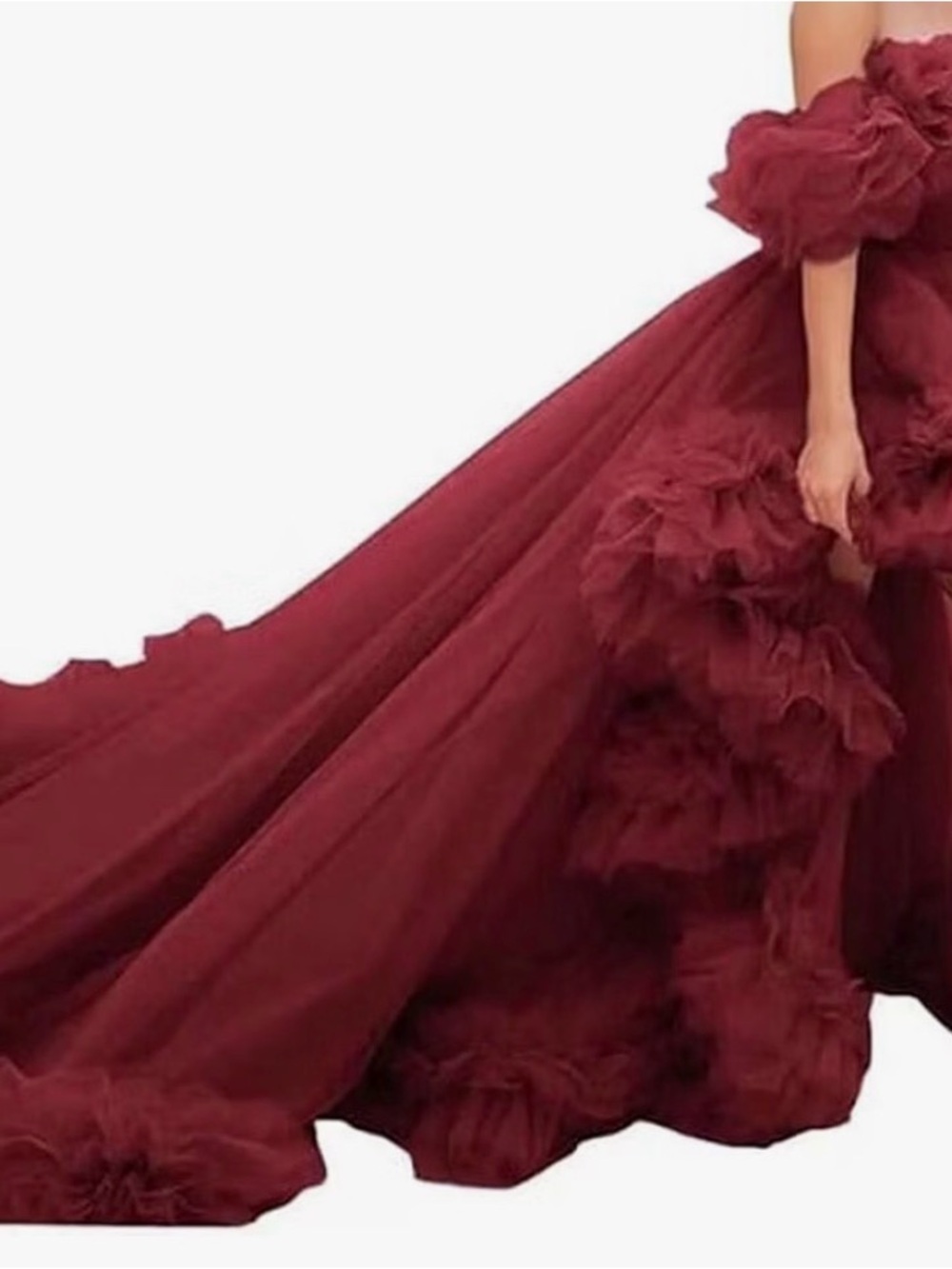 Amazon Burgundy Ruffled Tulle Prom Gown - Picture 4 of 4